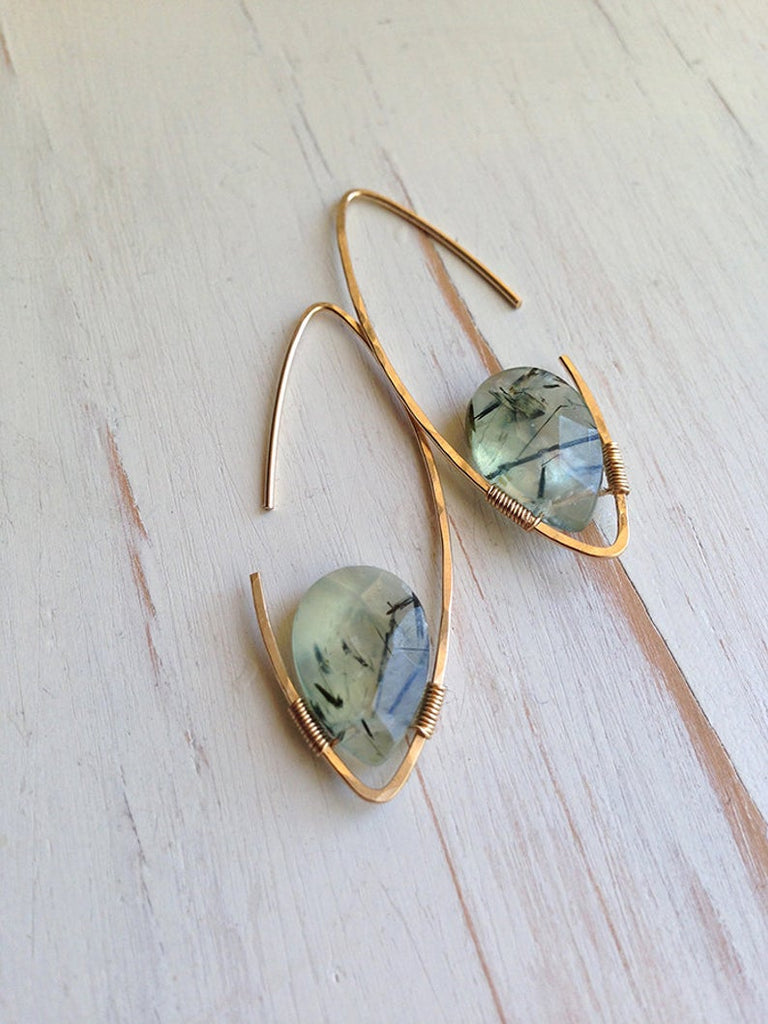 Green Rutilated Quartz Tear Hoop