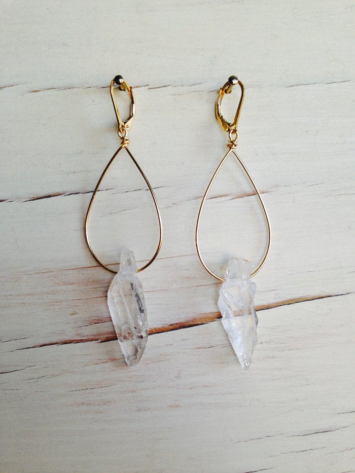 Faden Quartz Tear Hoop Earrings