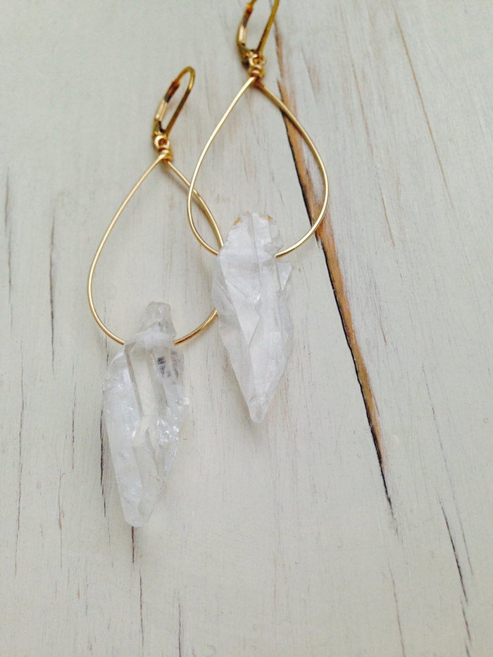 Faden Quartz Tear Hoop Earrings