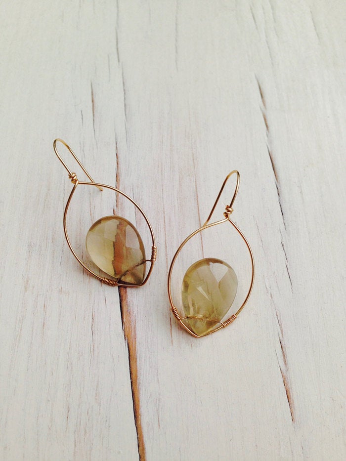 Lemon Quartz Tear Hoop