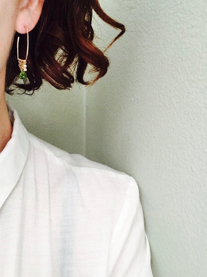 Peridot Teardrop Chain Hoops