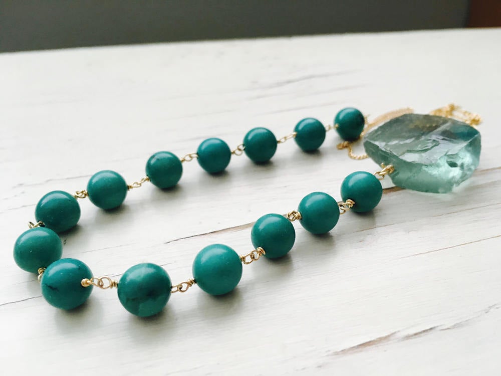 Turquoise And Fluorite Statement Necklace