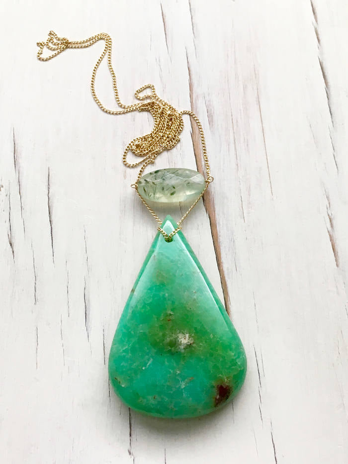 Chrysoprase Prehnite Teardrop Necklace Statement Necklace