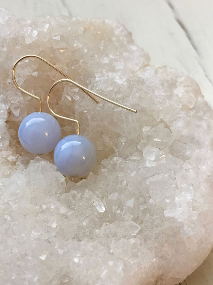 Blue Lace Agate Orb Earrings