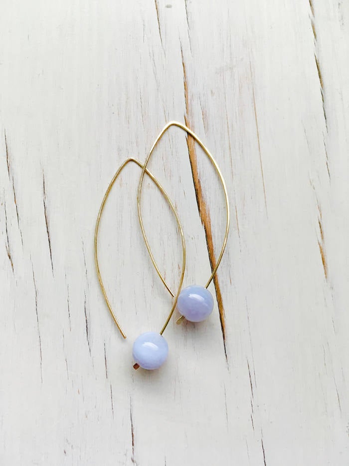 Blue Lace Agate Arc Hoops