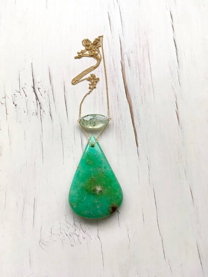 Chrysoprase Prehnite Teardrop Necklace Statement Necklace