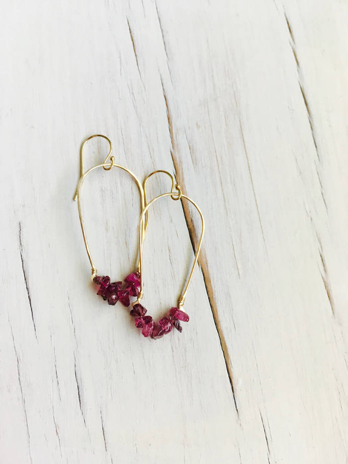 Pink Tourmaline Dangle Hoops