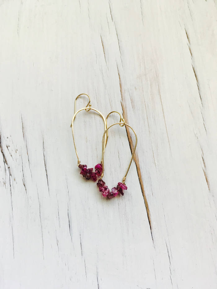 Pink Tourmaline Dangle Hoops