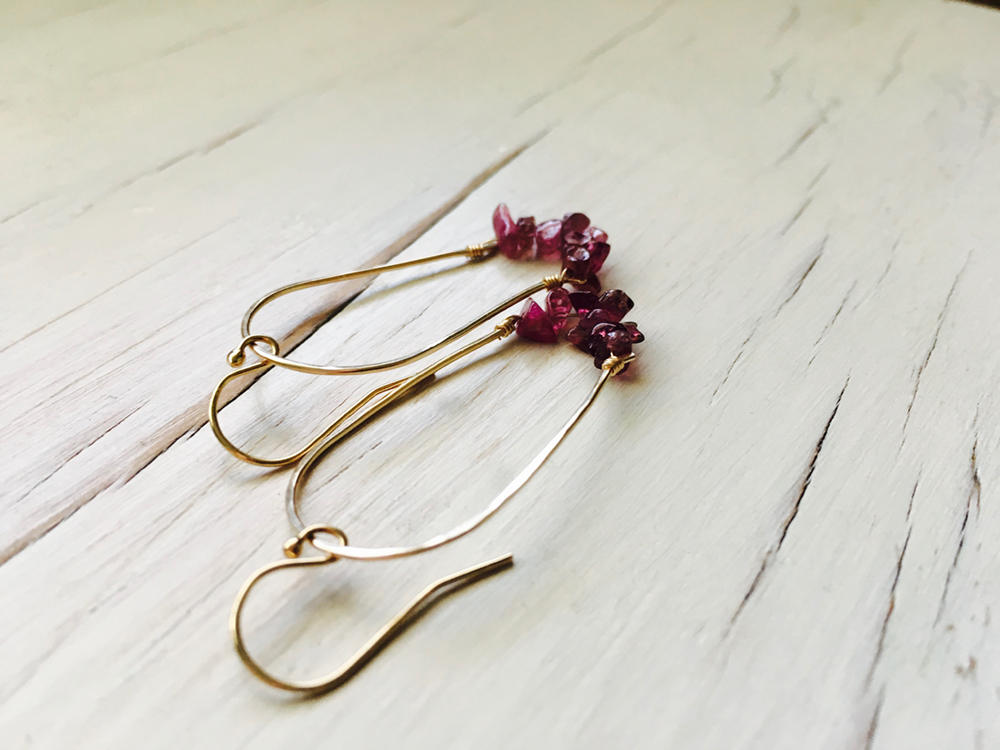 Pink Tourmaline Dangle Hoops