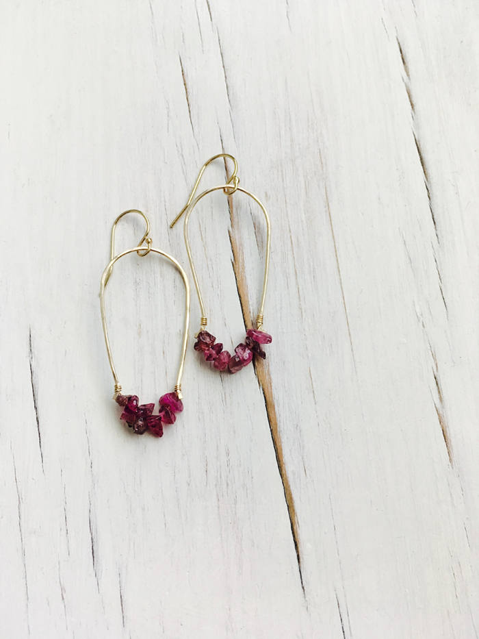 Pink Tourmaline Dangle Hoops