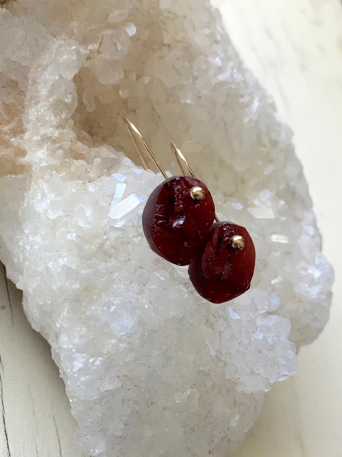 Mozambique Garnet Slice Dangle Earring