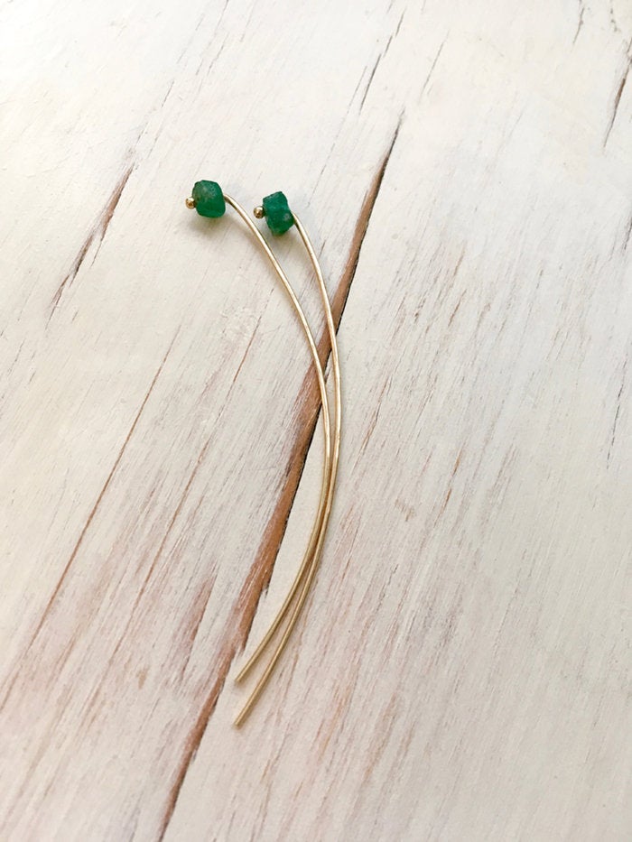 Emerald Raw Arc Earring