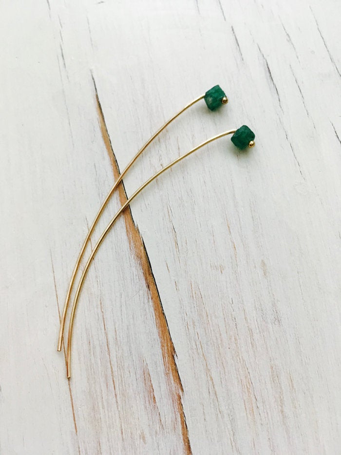 Emerald Raw Arc Earring