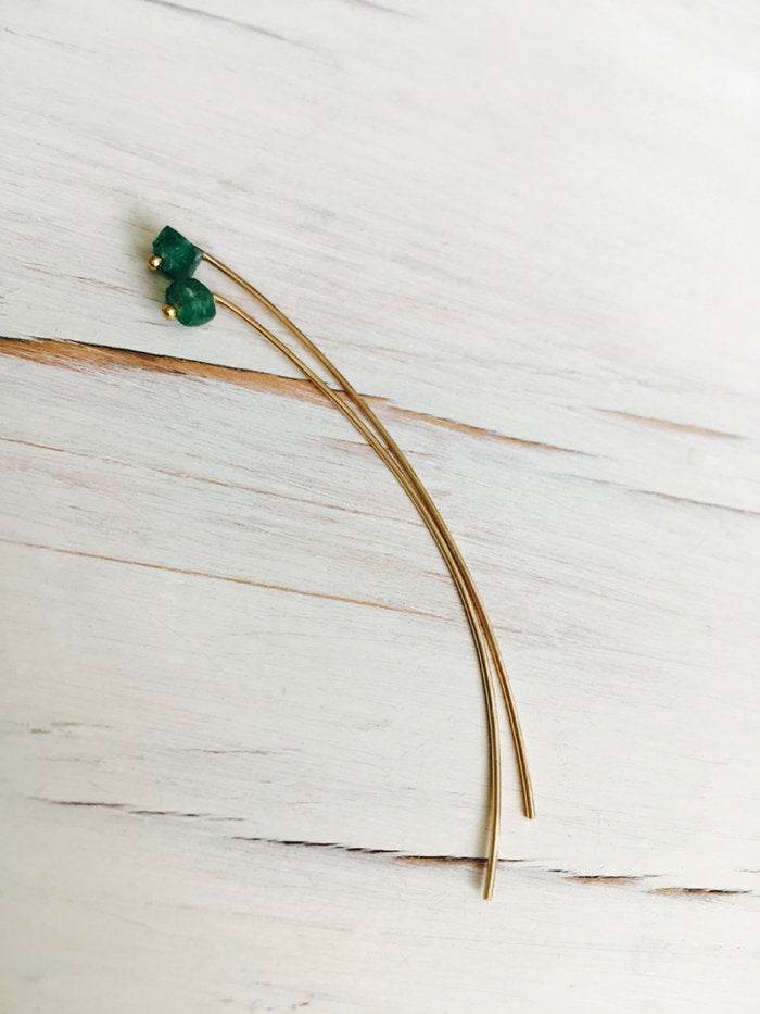 Emerald Raw Arc Earring