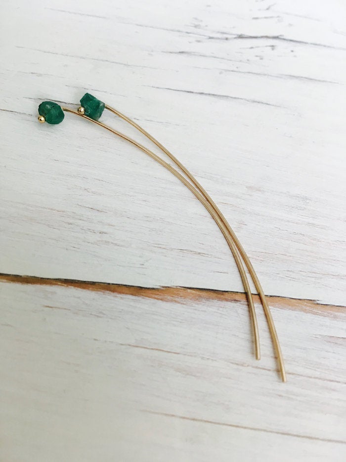 Emerald Raw Arc Earring