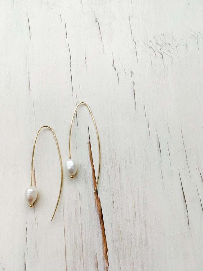 Pearl Oblong Hoop Earrings