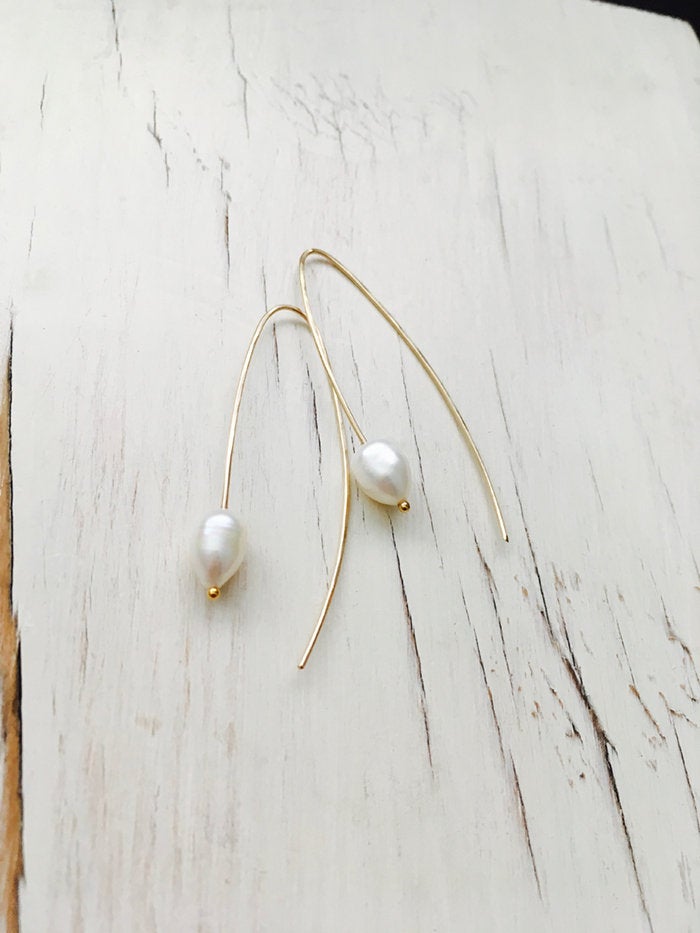 Pearl Oblong Hoop Earrings