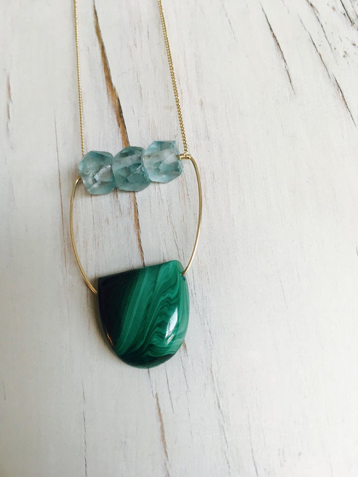 Malachite Vintage Aqua Glass Statement Necklace