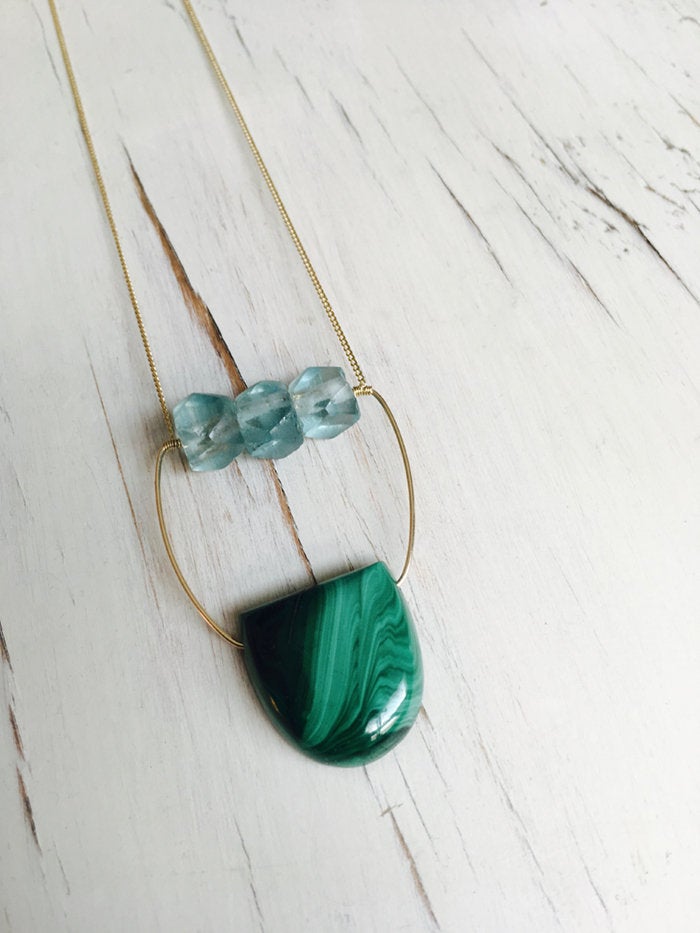 Malachite Vintage Aqua Glass Statement Necklace