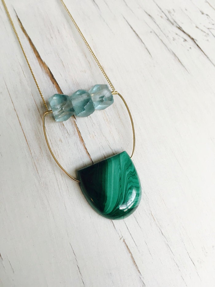 Malachite Vintage Aqua Glass Statement Necklace