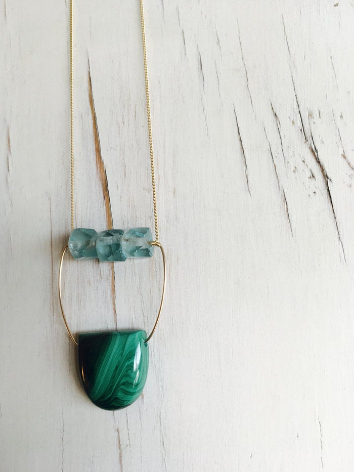 Malachite Vintage Aqua Glass Statement Necklace