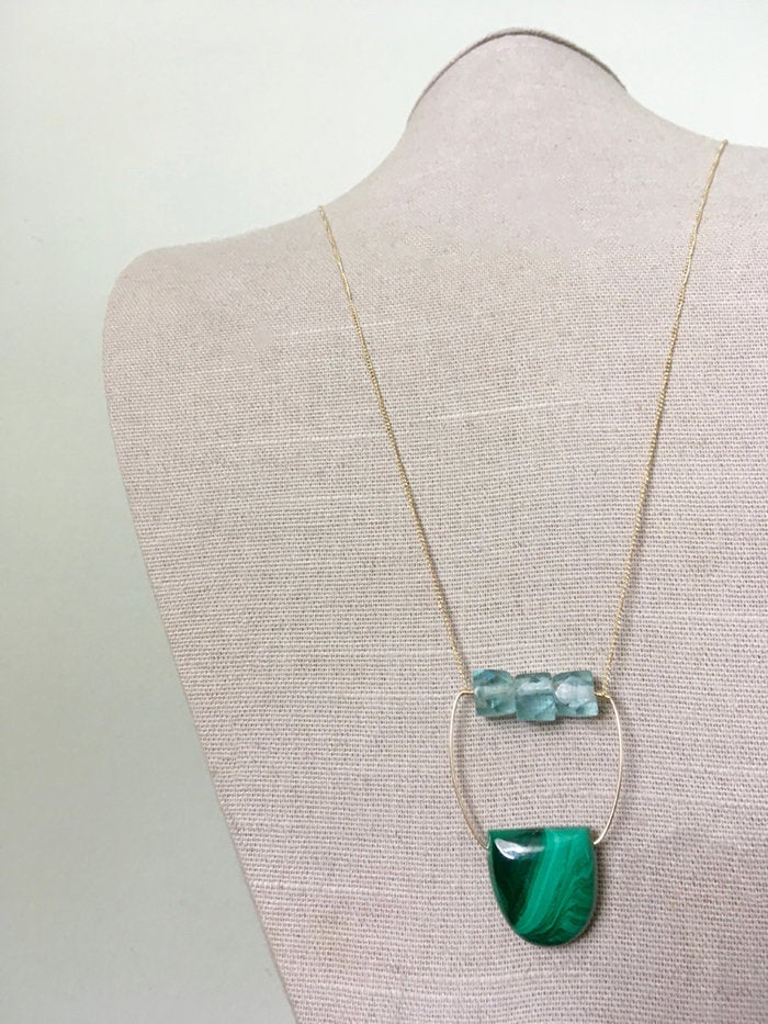 Malachite Vintage Aqua Glass Statement Necklace