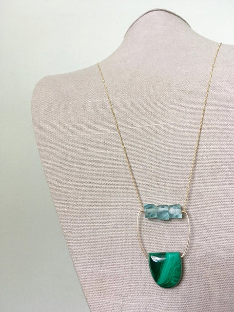 Malachite Vintage Aqua Glass Statement Necklace