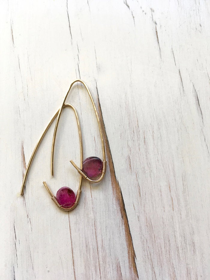 Pink Tourmaline Oblong Hoop