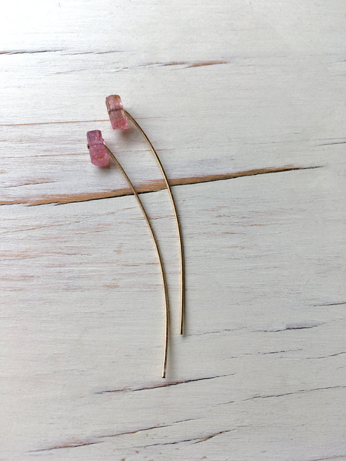 Pink Tourmaline Arc Earring