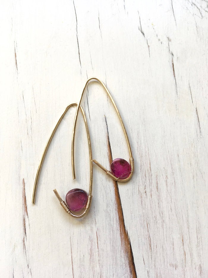 Pink Tourmaline Oblong Hoop