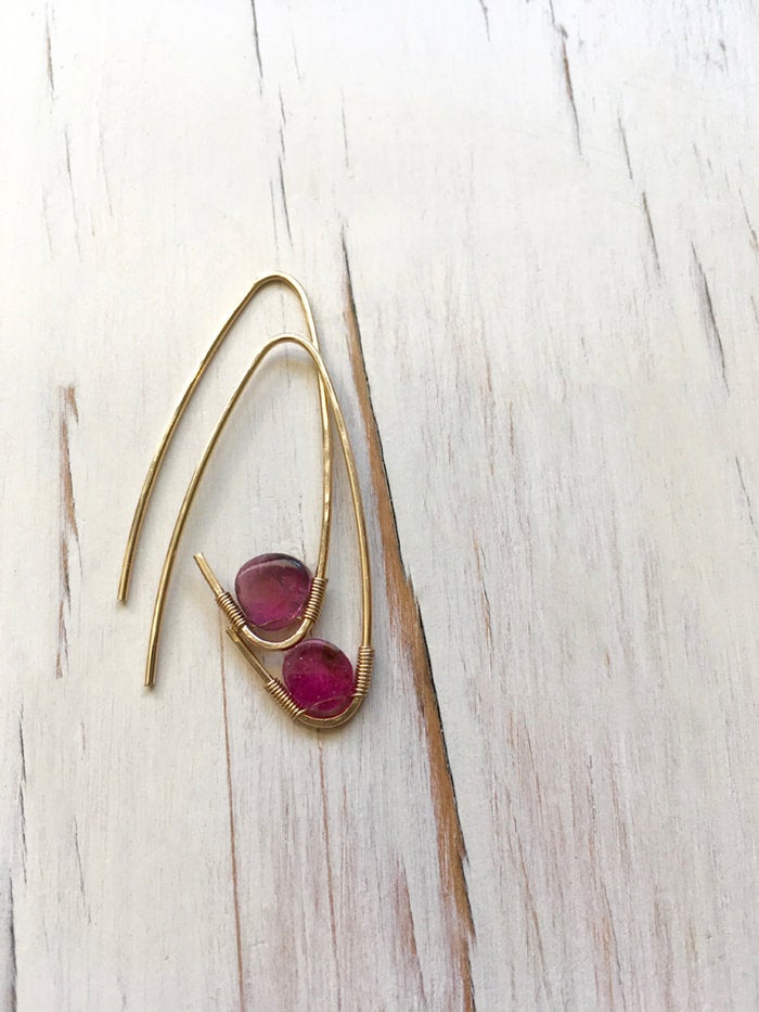 Pink Tourmaline Oblong Hoop