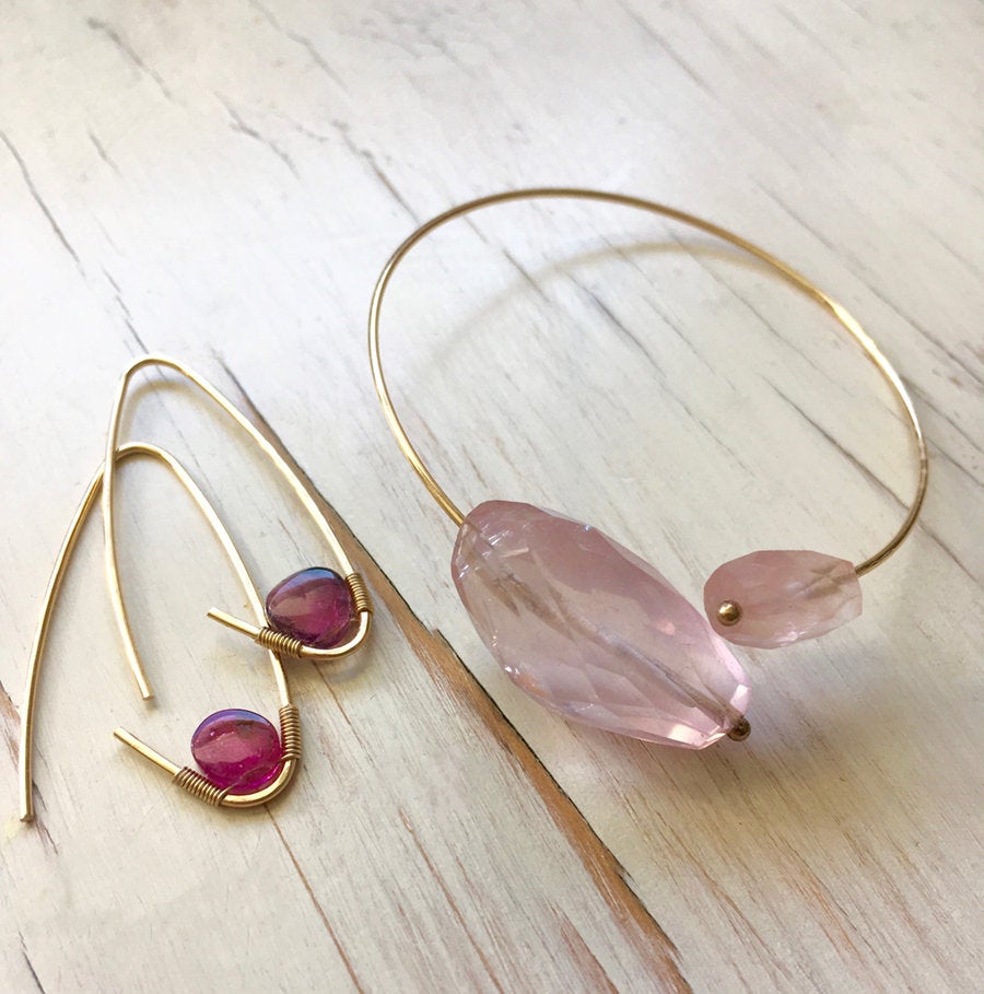 Pink Tourmaline Oblong Hoop