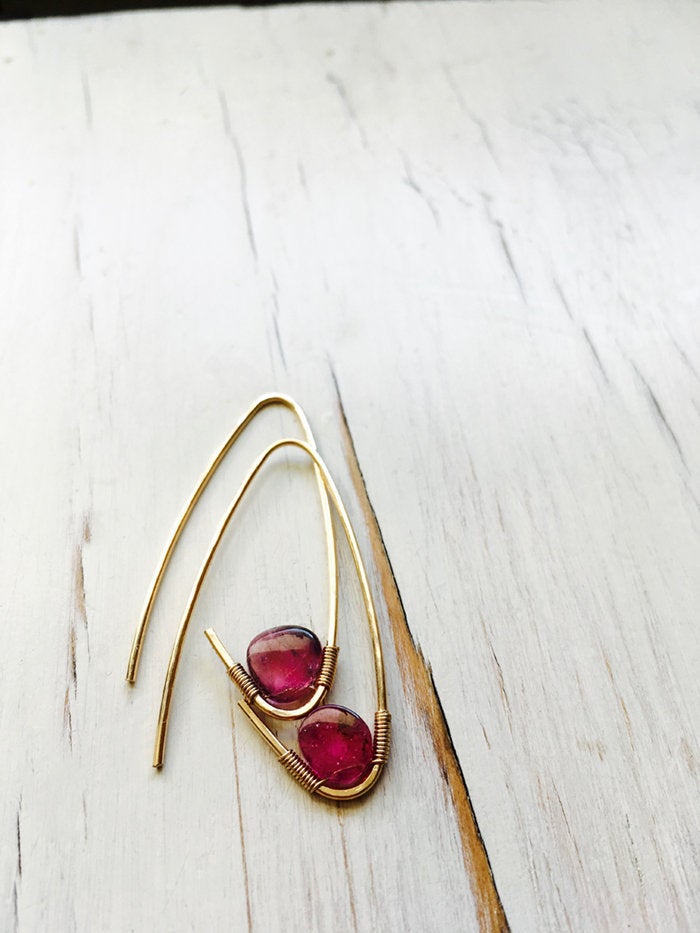 Pink Tourmaline Oblong Hoop