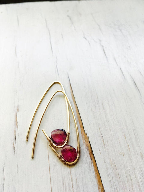 Pink Tourmaline Oblong Hoop