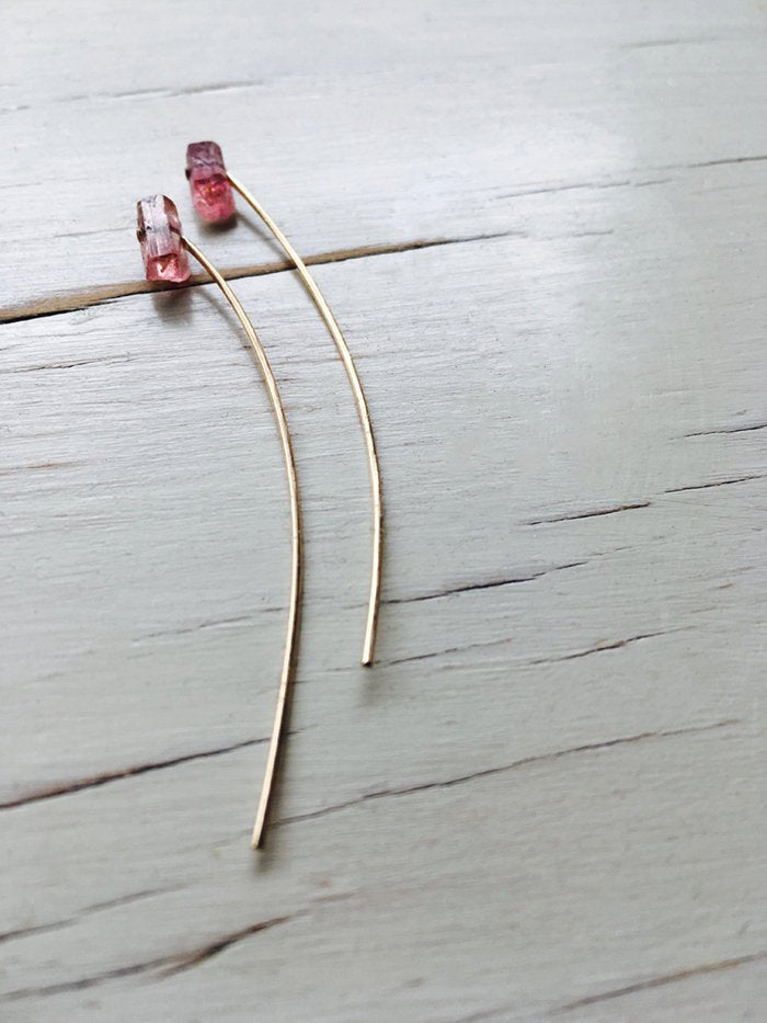 Pink Tourmaline Arc Earring