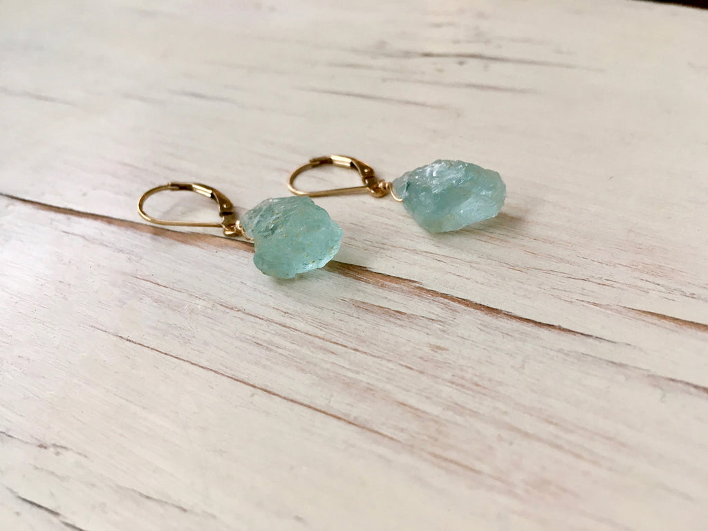 Aquamarine Raw Drop Earrings