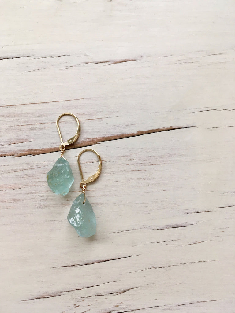 Aquamarine Raw Drop Earrings