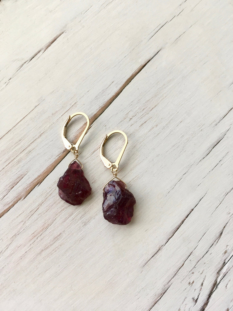 Garnet Raw Stone Earrings