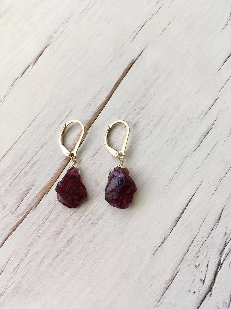 Garnet Raw Stone Earrings