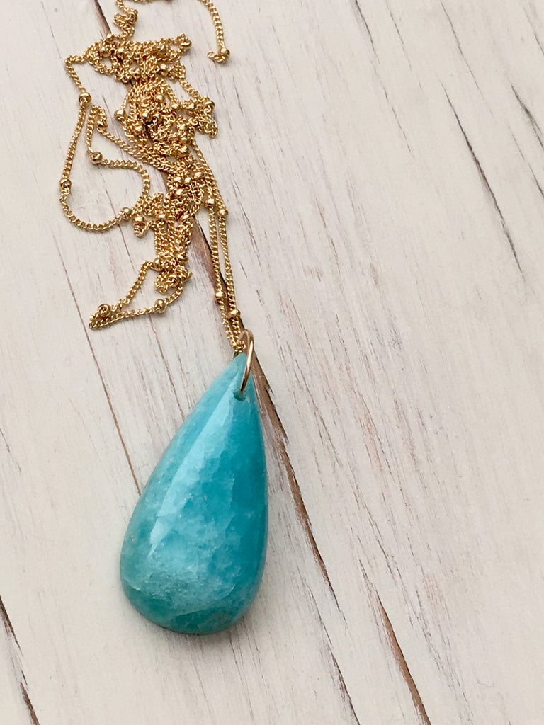 Hemimorphite Tear Pendant Necklace