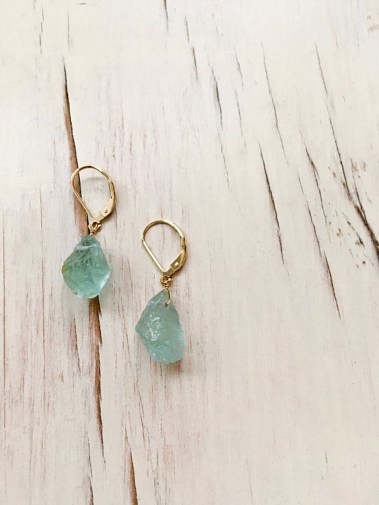 Aquamarine Raw Drop Earrings