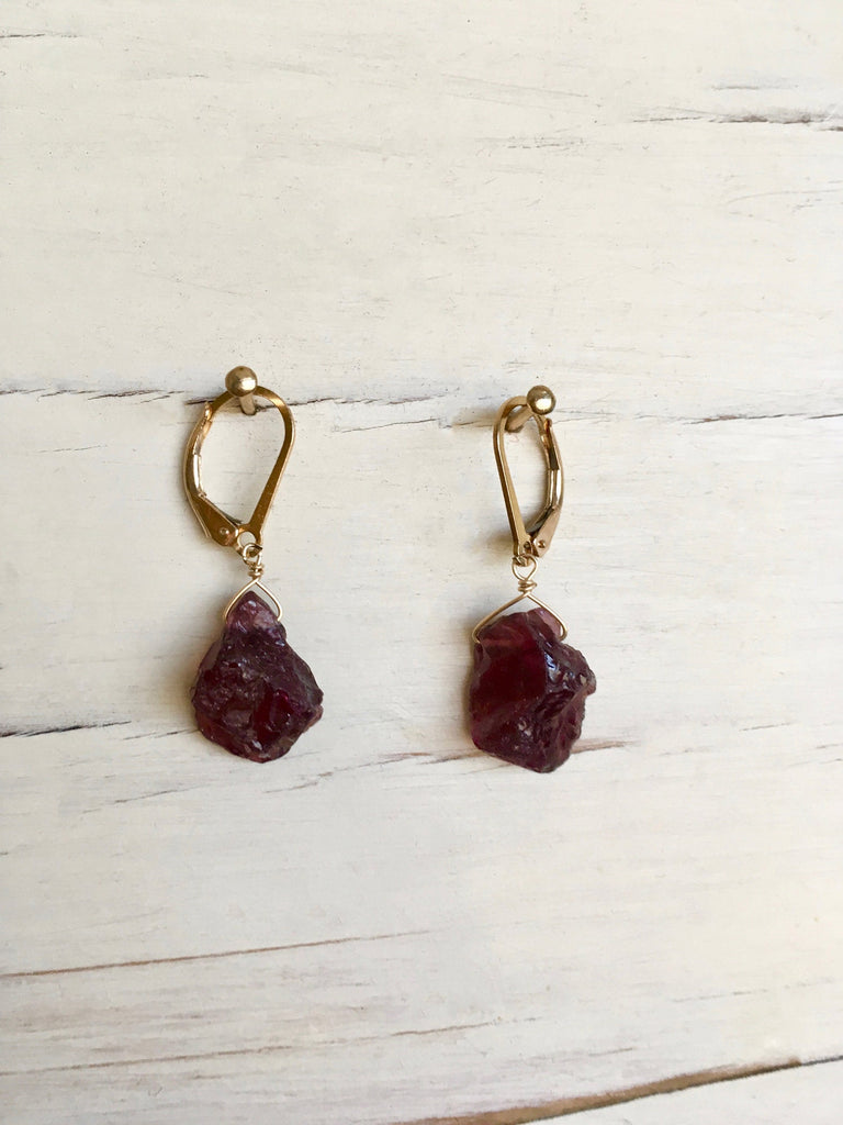 Garnet Raw Stone Earrings
