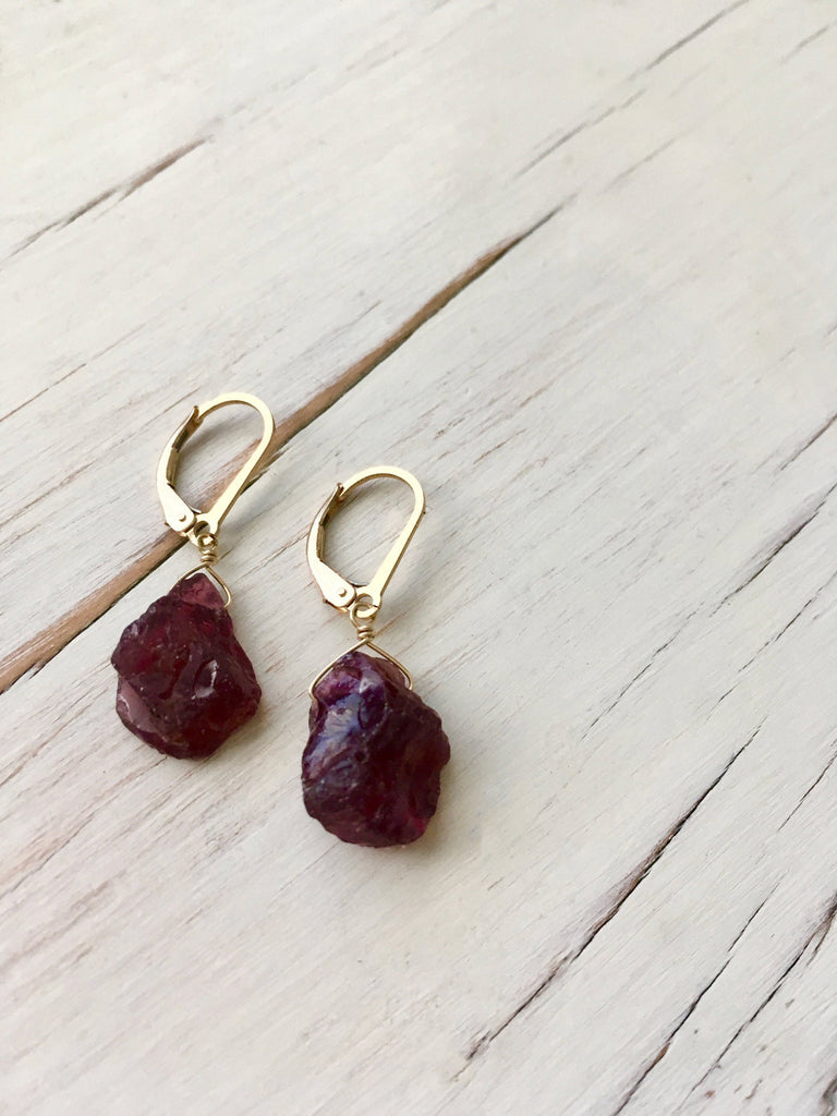 Garnet Raw Stone Earrings