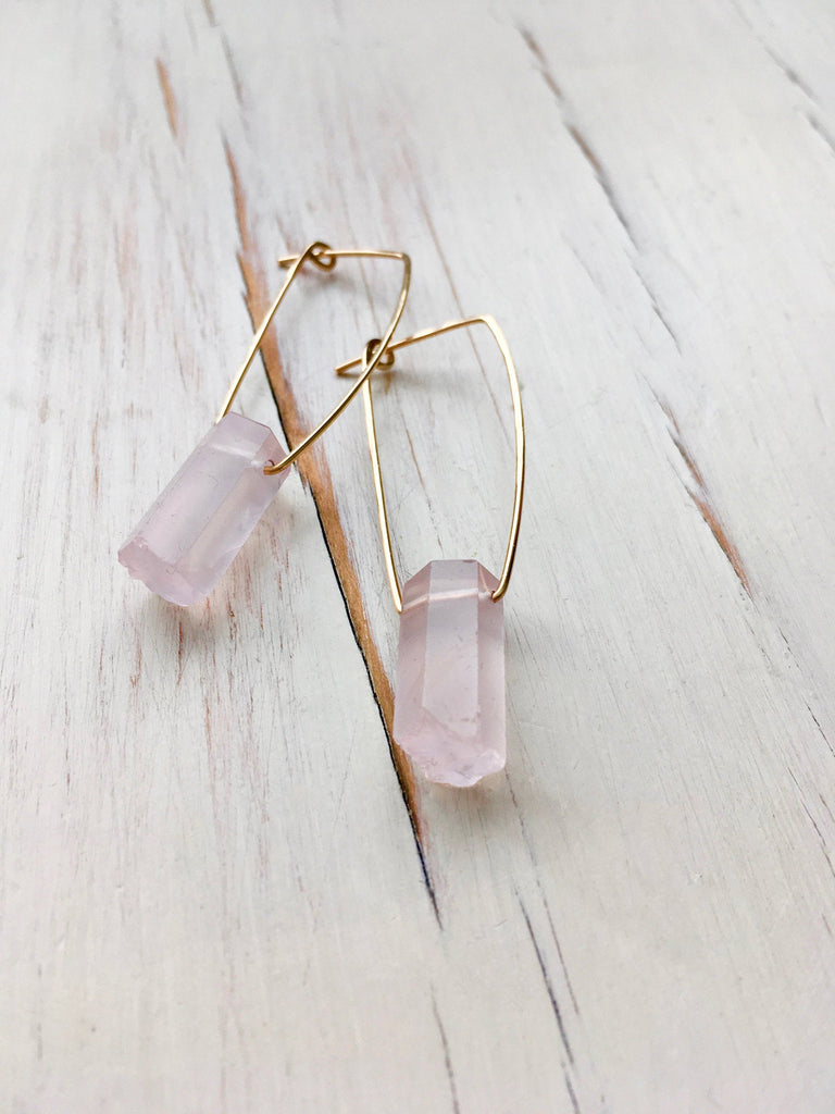Rose Quartz Oblong Hoop