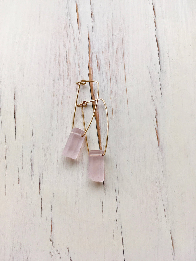 Rose Quartz Oblong Hoop