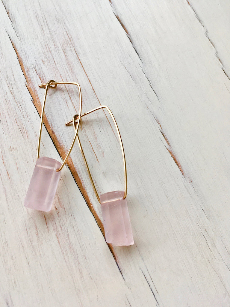 Rose Quartz Oblong Hoop