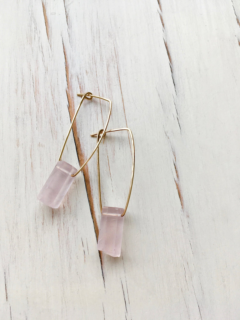 Rose Quartz Oblong Hoop