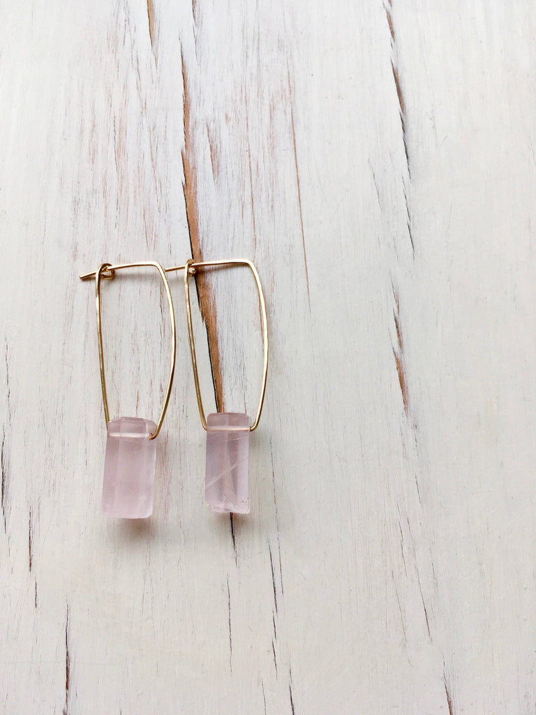 Rose Quartz Oblong Hoop