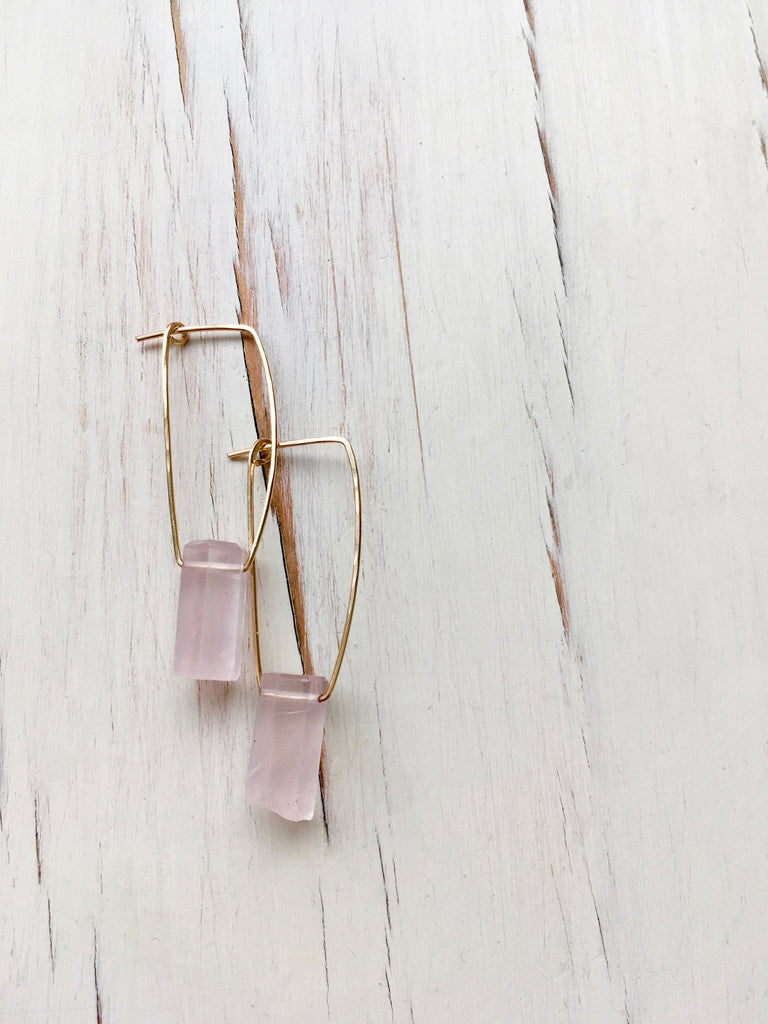 Rose Quartz Oblong Hoop