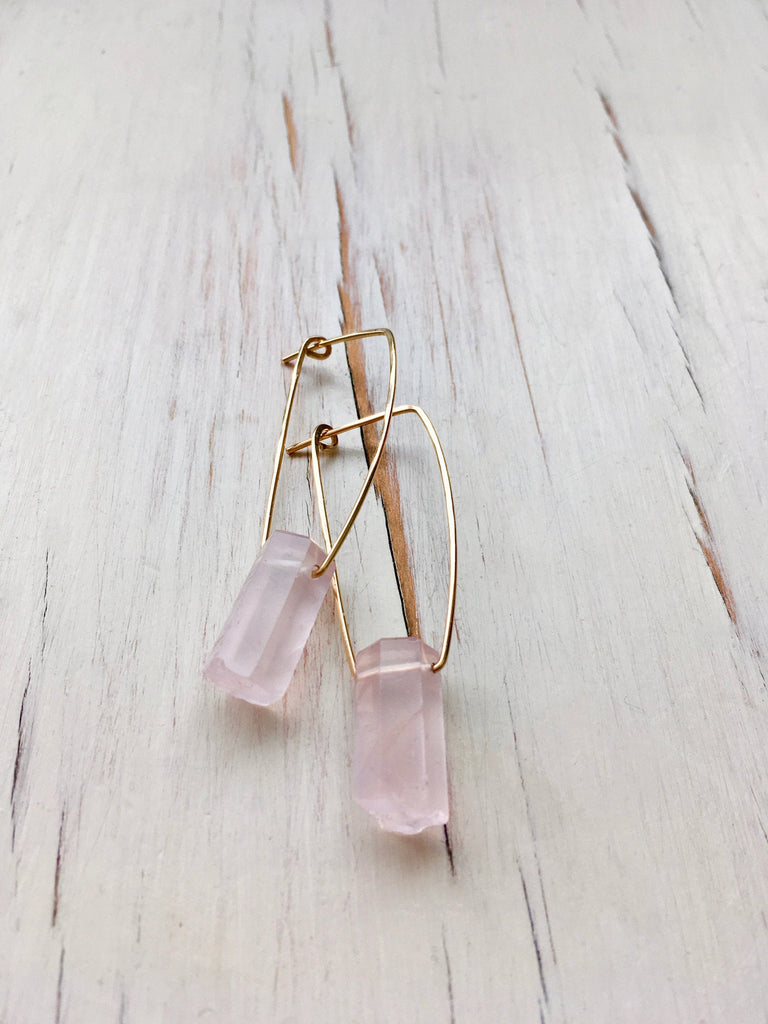 Rose Quartz Oblong Hoop